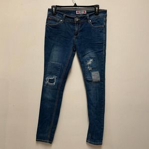 What about me women’s distressed patchwork straight leg jeans Sz 5/6